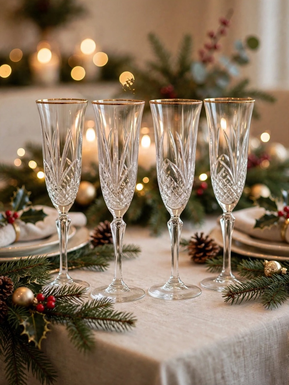 Vintage Cristal de Flandre "Salzburg Gold" Champagne Flutes - Set of 4 - Picture 4 of 8